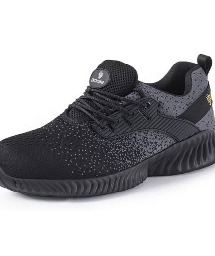 Półbuty bezpieczne TEXO-FLY S1 szare, ujęcie skośne z profilu.