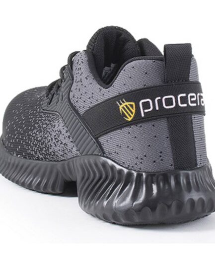 Półbuty bezpieczne TEXO-FLY S1 szare, profil boczny z tyłu.